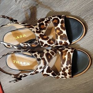 Trask Women's Charlene Sandal.  Size 6B White Leopard Haircalf